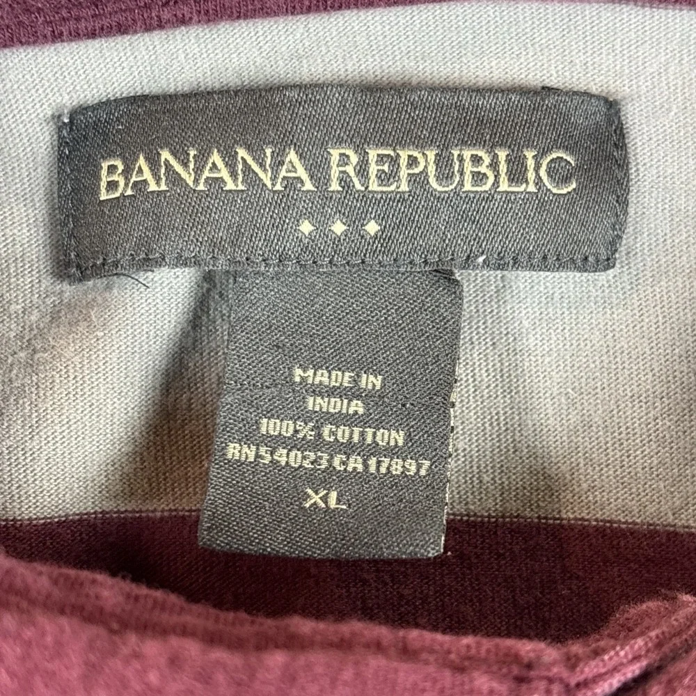 Banana Republic Short Sleeve Polo Rugby Mens Maroon Striped Sz Med Casual Cotton